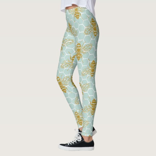 Leggings Abeilles dorées turquoises (Gauche)