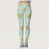 Leggings Abeilles dorées turquoises (Devant)