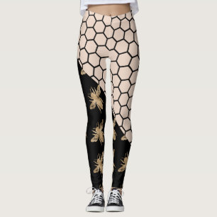 Leggings Abeilles noires et d'or et peigne rose