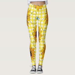 Leggings Abeilles, tournesols, à damiers, motif vintage.