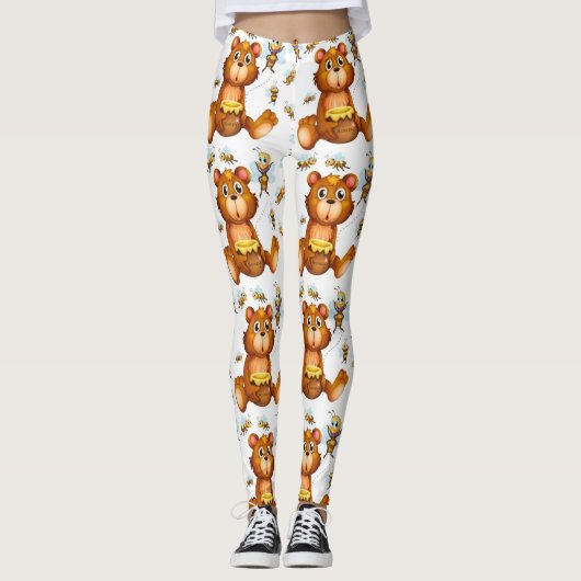 Leggings Abeilles Volantes Avec Un Ours De Miel (Devant)