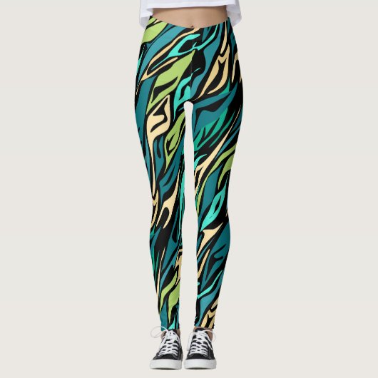Leggings Abstract black turquoise (Devant)