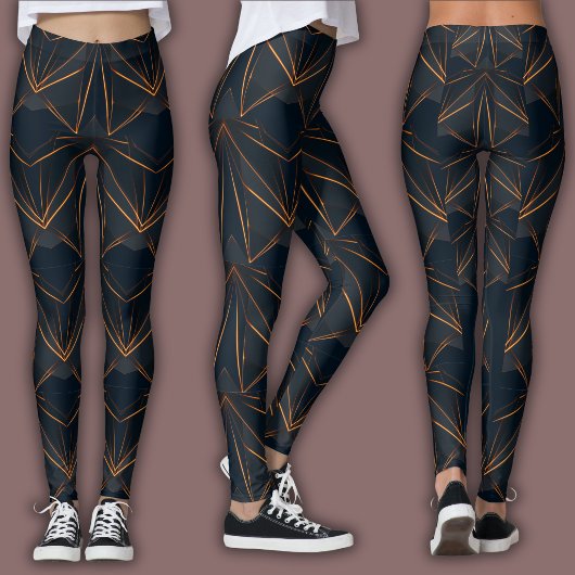 Leggings Abstract Cyber Pattern | Neon Copper Glow
