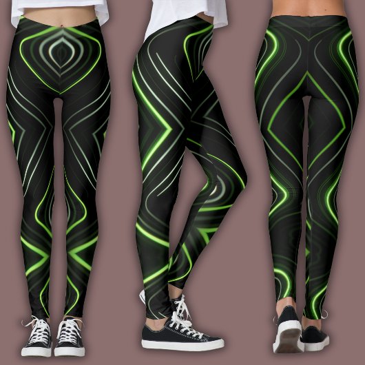 Leggings Abstract Cyber Pattern | Neon Green Glow