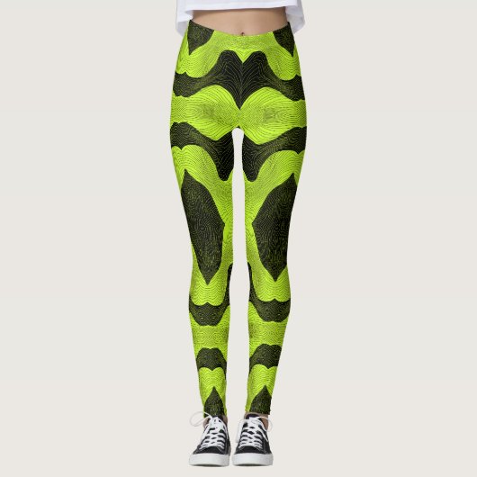 Leggings Abstract Cyber Pattern | Neon Lime & Black (Devant)