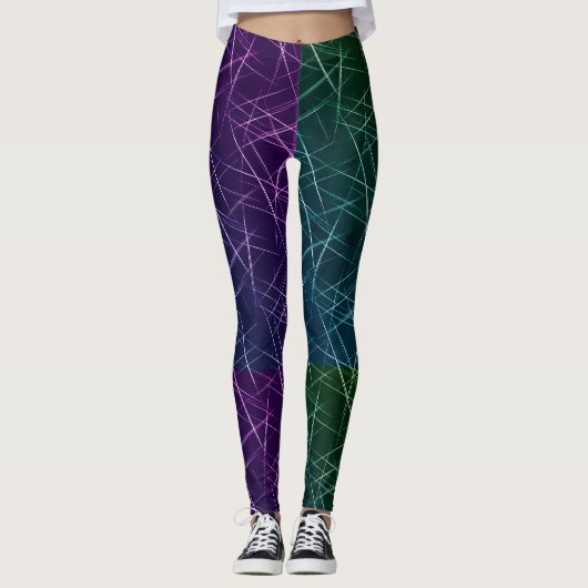 Leggings Abstract Cyber Pattern | Purple & Emerald Grid (Devant)