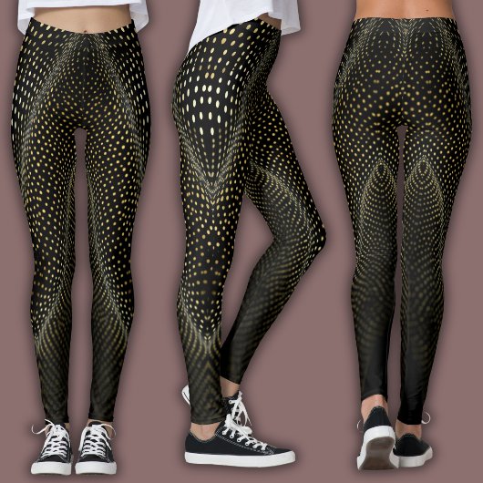 Leggings Abstract Dot Pattern | Black & Yellow Halftone