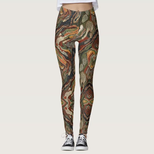 Leggings Abstract Earth Tone Swirl Pattern (Devant)