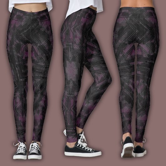 Leggings Abstract Geometric Pattern | Black and Wine