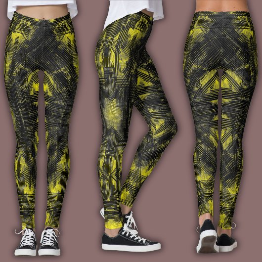 Leggings Abstract Geometric Pattern | Black and Yellow