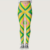Leggings Abstract Geometric Pattern | Green, Yellow & Pink (Devant)