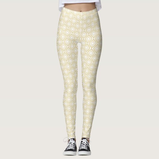Leggings Abstract geometrical, white and gold (Devant)