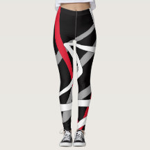 Leggings, abstract ontwerp, zwart, grijs, rood, wi
