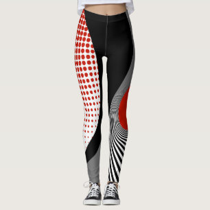 Leggings, abstract ontwerp, zwart, grijs, rood, wi leggings
