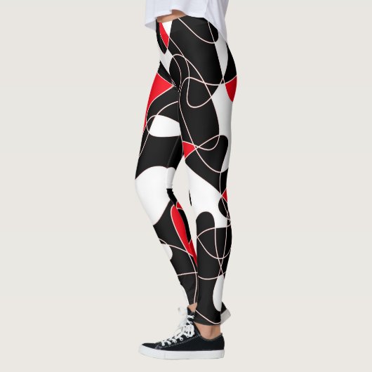 Leggings Abstract pattern - red, black and white. (Gauche)