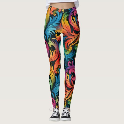 Leggings Abstract Rainbow Leaf Pattern (Devant)