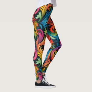 Leggings Abstract Rainbow Leaf Pattern