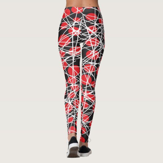 Leggings Abstract Red Dots and Tangled White Lines (Dos)