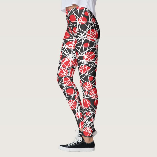 Leggings Abstract Red Dots and Tangled White Lines (Gauche)