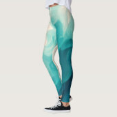 Leggings Abstract Teal and White Flowing Waves (Gauche)