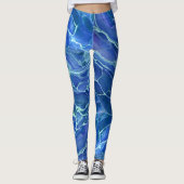 Leggings Abstraction acrylique marbrée bleu et blanc (Devant)