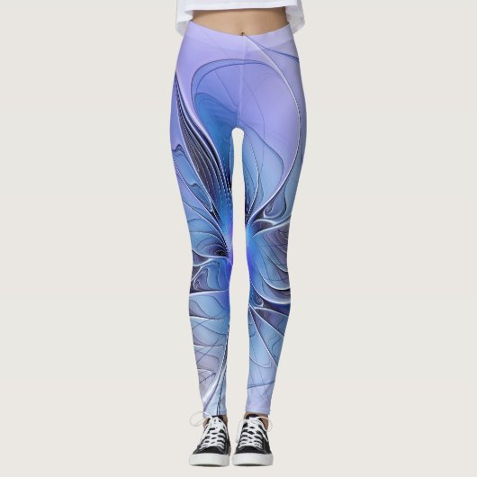 Leggings Abstrait Art Fractal Lavande Bleu (Devant)