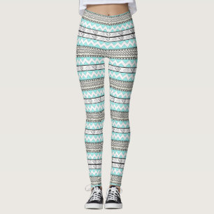 Leggings Abstrait Aztec Mint Green Aqua Grey Motif