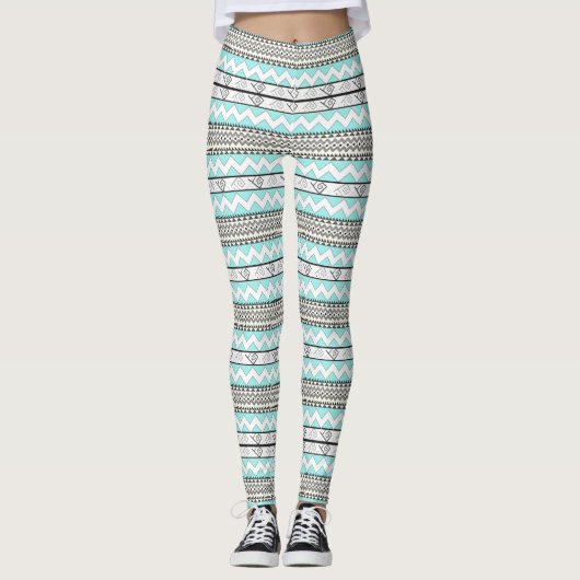 Leggings Abstrait Aztec Mint Green Aqua Grey Motif (Devant)