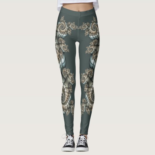 Leggings Abstrait Beige clair Bleu Fractal Art Spirales (Devant)