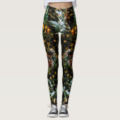 Leggings Abstrait blanc orange sur la galaxie noire (Devant)