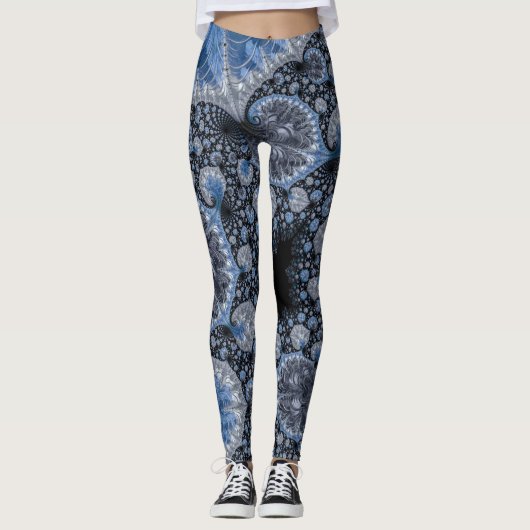 Leggings Abstrait bleu et noir complexe fractal (Devant)