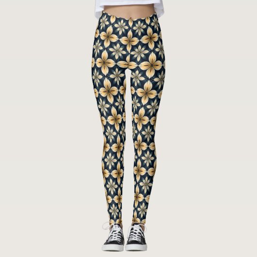 Leggings Abstrait Bleu Et Or (Devant)