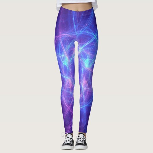 Leggings Abstrait bleu et rose Tourbillonnant fractal (Devant)