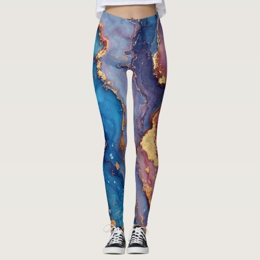 Leggings Abstrait bleu violet or chic tendance (Devant)