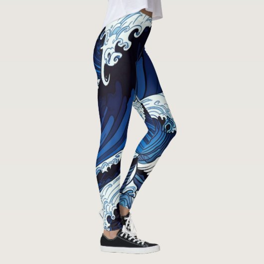 Leggings Abstrait Blue Ocean Waves Art de style japonais | (Droite)