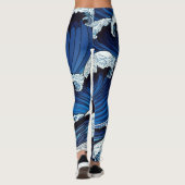 Leggings Abstrait Blue Ocean Waves Art de style japonais | (Dos)