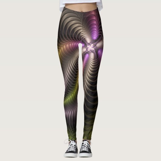 Leggings Abstrait brillant Trippy coloré 3D Fractal Art (Devant)