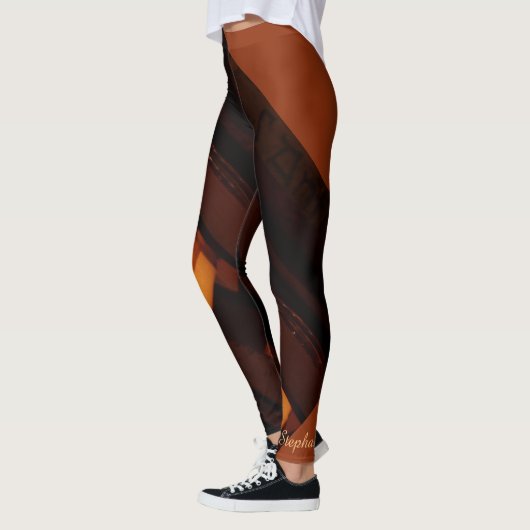 Leggings Abstrait Brown, rouille, or avec nom Mode (Gauche)