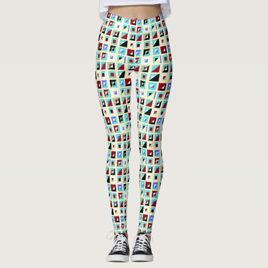 Leggings Abstrait citron blanc Chiffon Motif mosaïque (Devant)