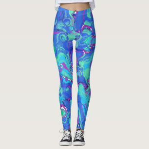 Leggings Abstrait Dans Le Blues, Les Verts Et Les Purples
