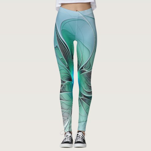 Leggings Abstrait De Bleu, Art Fractal Moderne (Devant)