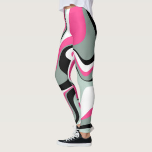 Leggings Abstrait de liquide noir, gris et rose