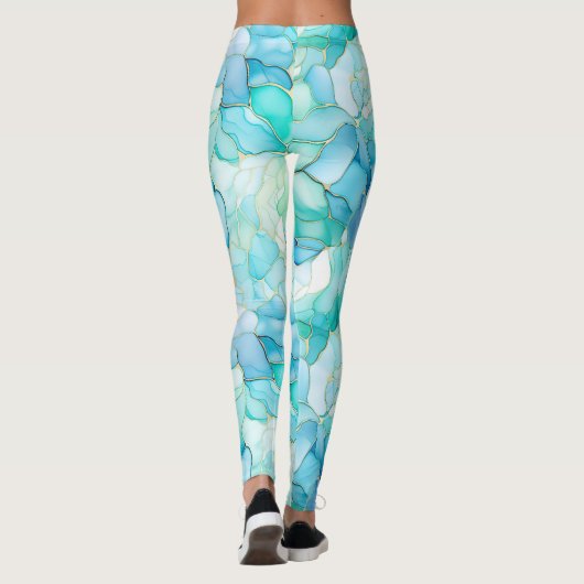 Leggings Abstrait de marbre bleu Aqua (Dos)