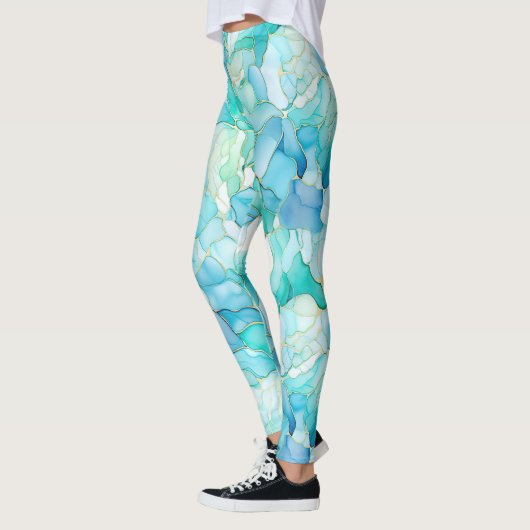 Leggings Abstrait de marbre bleu Aqua (Gauche)