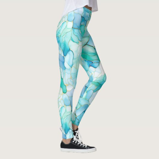 Leggings Abstrait de marbre bleu Aqua (Droite)