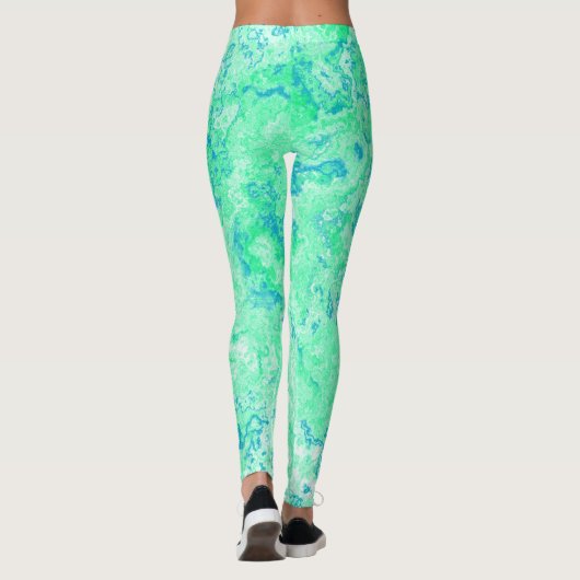 Leggings abstrait de marbre vert et bleu (Dos)