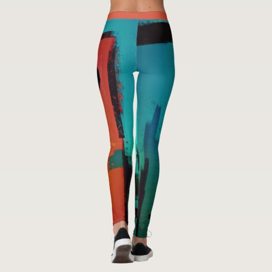 Leggings Abstrait Dynamique Moderne Orange Vert Bleu Vert N (Dos)