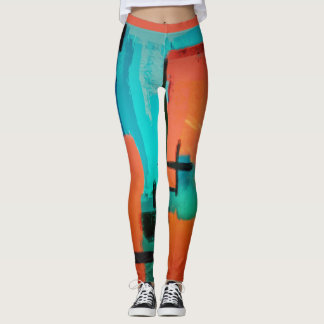 Leggings Abstrait Dynamique Moderne Orange Vert Bleu Vert N