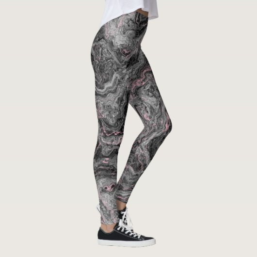 Leggings abstrait en marbre rose, noir et gris (Droite)