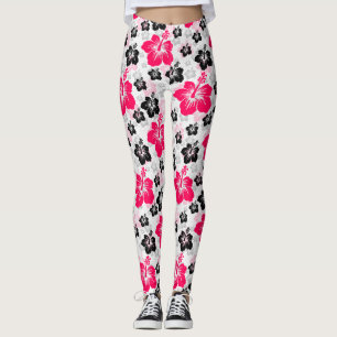 Leggings Abstrait Floral Rouge Noir Blanc